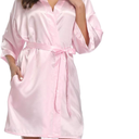 Women's Pure Color Satin Kimono Robe Short Bridesmaids Robe Dressing Gown L