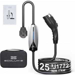 Level 2 EV Charger FCC Certified 32Amp 220V-240V EVSE NEMA 14-50 Plug J1772 Charger, 25ft Cable Portable Electric Car Charger Compatible for Home Travel, Electric Vehicle Charging Stations Plug-Play