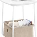 VASAGLE End Table, Side Table with Fabric Basket, Modern Nightstand, Square Bedside Table, for Living Room, Bedroom, Matte White and Camel Brown ULET229W10