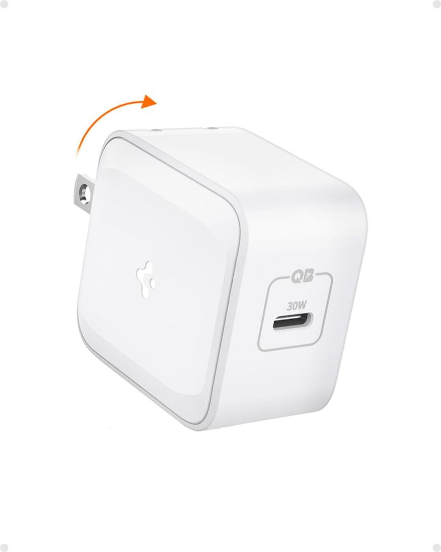 Spigen for USB C Charger, 30W USB-C Power Adapter, GaN II Compact & Foldable Fast Charging Compatible with MacBook Air iPhone 17 16 15 14 iPad M2 Pro M4 Galaxy S23 Ultra Plus Note 20 Pixel 10 9 8