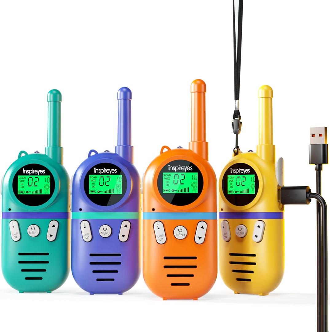 Inspireyes Walkie Talkies for Kids, Rechargeable Long Range 4 Pack, Kids Toys for Boys Girls Ages 3-12, 2 Way Radio Toy, Outdoor Adventure Toys, Camping Hiking Gear, Birthday Gifts for Kids