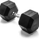 Rubber Coated Hex Dumbbell with Contoured Chrome Handle, Single