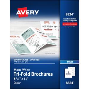 Avery Printable Tri-Fold Brochures with Mailing Seals, 8.5" x 11", Matte White, 100 Blank Brochure Paper for Inkjet Printers (08324) (One Size)