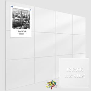 Hsgra Large Cork Board for Wall 12 Pack, Bulletin Board 48" X 36", Felt Board Wall Tiles with 72 Damage-Free Removable Pads & Push Pins, Alternative Pin Board Cork Board for Office Home, White