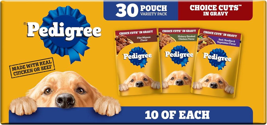 Pedigree Choice Cuts in Gravy Adult Soft Wet Dog Food Variety Pack, 3.5 oz. Pouches, 30-Count BBD: 01/2027