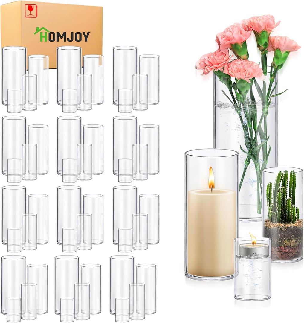 48 Pack Glass Cylinder Vases 4,6,8,10 Inch Tall Clear Flower Vase Hurricane Floating Candle Holder for Table Centerpiece Wedding Home Decor