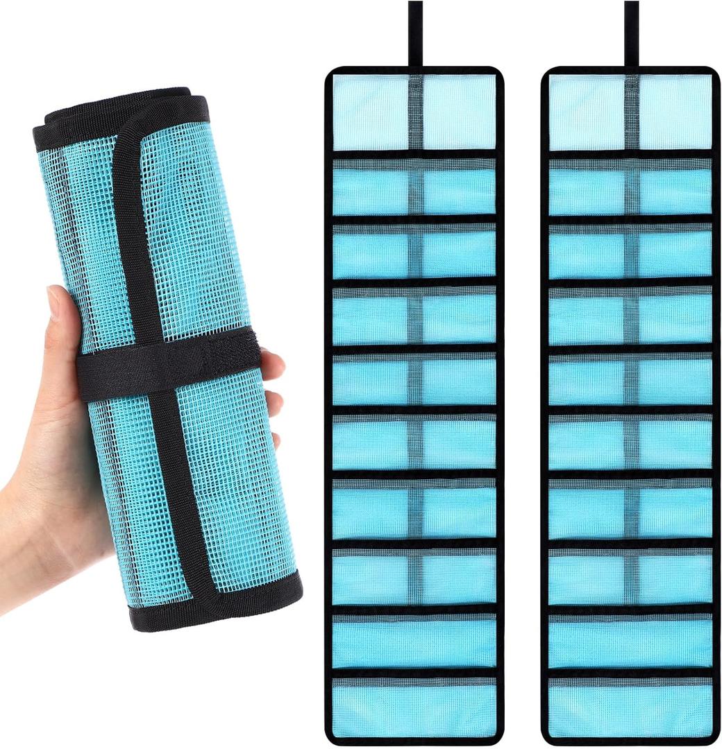 2 Pcs Roll up Fishing Lure Wraps Bag Lure Sleeves Bait Storage 10 Pocket PVC Mesh Protective Cover Tackle Storage Bags & Wraps for Saltwater & Freshwater Fishing(Blue)