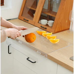 Acrylic Cutting Board with Waste container and Counter Lip,17x13 Inch Large Clear Cutting Board for Kitchen Countertop,60% Thicker,Non-Slip - Ideal for Cutting Vegetables, Fruits, Meat, and Bread
