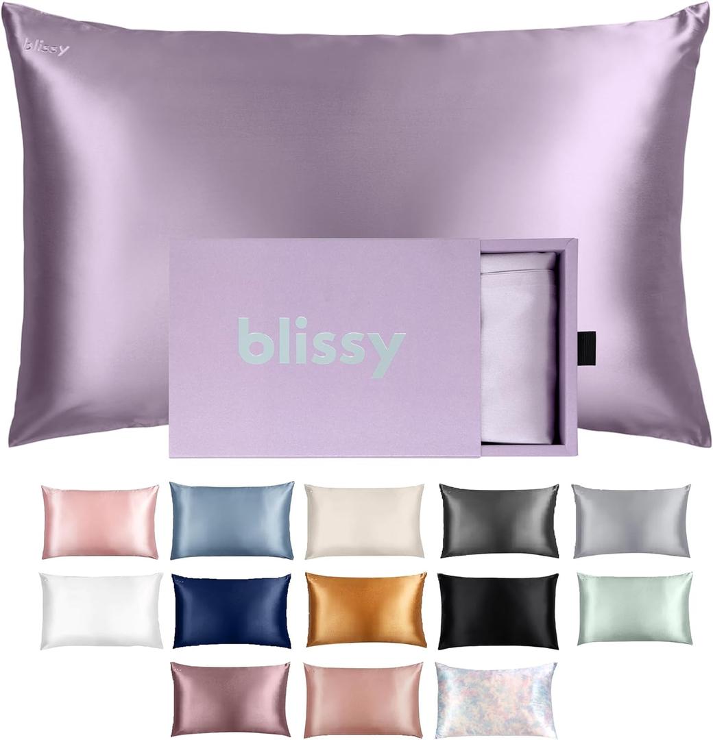 Blissy Silk Pillowcase - 100% Pure Mulberry Silk - 22 Momme 6A High-Grade Fibers - Silk Pillow Cover for Hair & Skin - Regular, Queen & King with Hidden Zipper (Standard, Lavender)