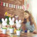 Yousoontic 3 Pcs Neutral Wooden Bunny Standing Table Decor Rustic Bunny Table Centerpiece Signs Rustic Rabbits Mini Potted Signs with Flowers Neutral Farmhouse Rabbits Gifts Easter Tabletop Decor