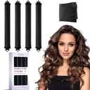 Heatless Curls Overnight Hair Curlers - 4 Pcs No-Heat Curling Rod to Sleep In,Velvet Hair Rollers with Satin Wrap (Black)
