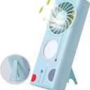 Handheld Mini 3 IN 1 Makeup Mirror Fan, USB Rechargeable, LED Light Fragrance, Personal Portable Fan for Travel Concerts Lash Gifts for Women (Blue)