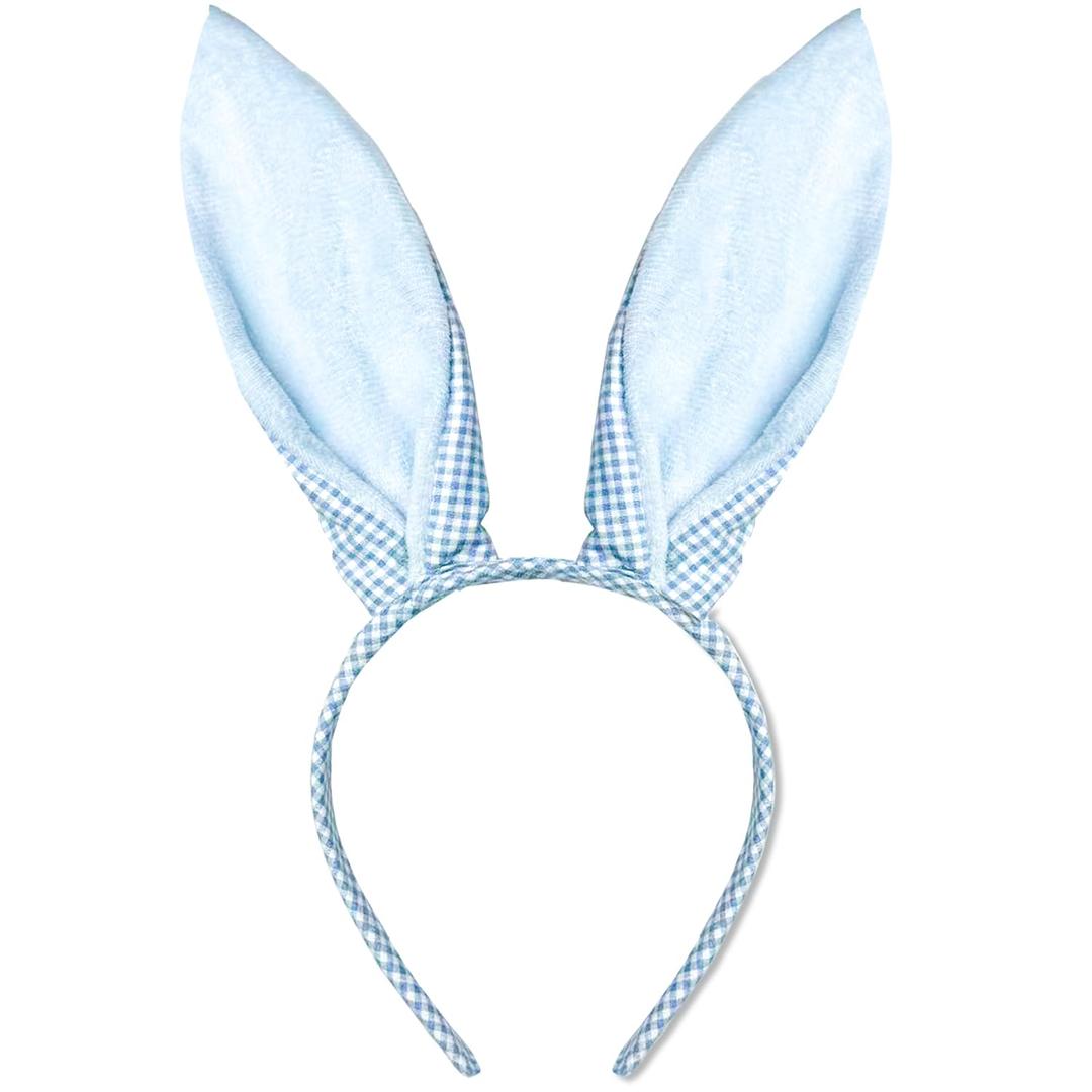 Blue Bunny Ears Headband, Cute Blue Plaid Easter Bunny Ears Headband for Easter Accessories for Women, Blue, One Size