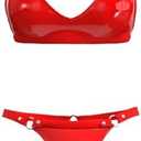 xokesy Women Sexy Leather Lingerie Set, High-Elastic Shorts, Glossy, Shiny Shaping Latex Bra Adjustable XXL