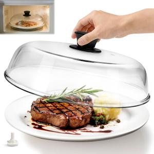10in Glass Microwave Splatter Cover Microwave Safe Glass Lid Cover with Ceramic Screw, Heat Resistant Tempered Glass Splatter Guard, Vented Universal Microwave Plate Cover, Dishwasher Safe