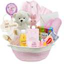 New Baby Girl Gift Basket | Unique Gift Set for a new mom Pink Baby Gift Set. Welcome Baby Care Package All w/Newborn Essentials Bundle for Expecting Moms Baby Shower, After Labor Gift