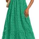 PRETTYGARDEN Womens 2025 Summer Maxi Dress Short Sleeve V Neck Hollow Out Eyelet A Line Long Flowy Beach Vacation Dresses (Green), Large 