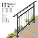 Upgrade Handrails for Outdoor Steps, Adjustable 4 Step Stair Railing Kit, Easy DIY Installation Kit Included, Black Wrought Iron Hand Rails for Outdoor Steps, 2 in 1 Stair&Horizontal Railing