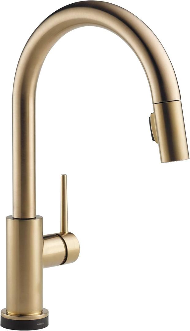 Delta Faucet Trinsic VoiceIQ Touchless Kitchen Faucet with Pull Down Sprayer, Smart Faucet, Alexa and Google Assistant Voice Activated, Gold Kitchen Faucet, Champagne Bronze 9159TV-CZ-DST (Champagne Bronze)
