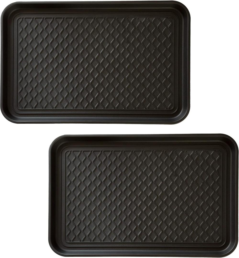 All-Weather Indoor/Outdoor Mat for Boots - Weather-Resistant Hard Plastic Shoe and Boot Tray with Raised Edge by Stalwart (Black, MEDIUM)