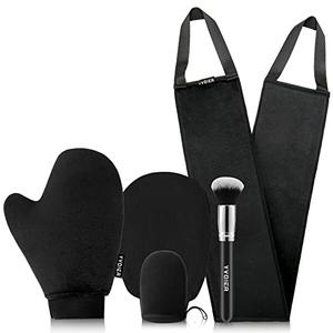 Yvoier Streakless Self Tanning Mitt Applicator Kit, 5 Pack Self Tanner Mitt with Tanning Glove, Self Tanner Back Applicator, Tanning Brush, Mini Face Glove and Exfoliating Mitt