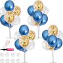 TONIFUL 4 Blue White Gold Balloon Centerpieces for Table,Balloon Stand kit for New Year 2026, Birthday Decorations,Class of 2026 Graduation Decorations,Baby Shower,Party Decorations