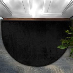 Black Half Round Door Mat Indoor Entrance Mat Absorbent Doormats Area Rugs Non-Slip Semi Circle Floor Mats for Home Kitchen 16x24 Inch