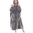 Waitu Wearable Blanket Sweatshirt Gifts for Women and Men, Super Warm and Cozy Giant Blanket Hoodie, Thick Flannel Blanket with Sleeves and Giant Pocket - Adult Size, Gray
