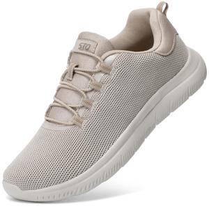 STQ Slip on Shoes for Women Comfy Mesh Running Shoes with Memory Foam Athletic Tennis Shoes Light Grey Pink US 9.5