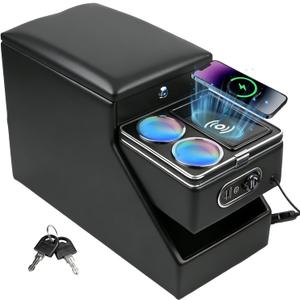 Center Console Organizer for Minivans, SUVs & Middle Van Seats - Floor-Mounted Lockable Storage Box with Dual Cup Holders, 7-Color Ambient Light & Wireless Charging, Ideal for Vehicle Interior