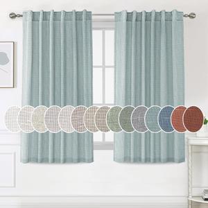 H.VERSAILTEX Natural Linen Curtains 63 inches Long for Living Room 2 Panels Back Tab Loop Pocket Textured Light Filtering Semi Sheer Curtains Rustic Farmhouse Boho Curtain for Bedroom, Cloud Blue