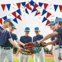 Faccito 5 Pack Baseball Banners Party Decorations Sports Championship Pennants Hanging Decor Themed Triangle Flags Athletics Game Garland for Birthday Party Supplies (Red,Blue,White)