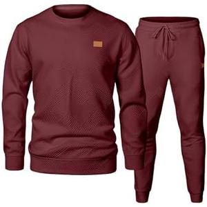 JMIERR Men's 2 Piece Outfits Knit Jacquard Pullover Sweatshirt Tracksuit & Joggers Sweatpants Sweatsuit Sets with Pockets, M