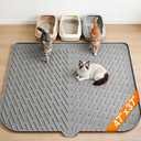 Cat Litter Box Mat, 47" x 37" Extra Large Cat Litter Mat, Silicone Waterproof Litter Trapping Mat for Scatter Control Soft on Kitty Paws Non-Slip Easy to Clean (Grey) (1 Count (Pack of 1), Gray)
