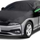 Half Car Cover, Waterproof Windshield Cover for Ice and Snow with Cotton Liner, All Weather Vehicle Body Protector with Reflective Straps for Sun, Rain, Dust, Frost, Fit SUV (YL) (Black)