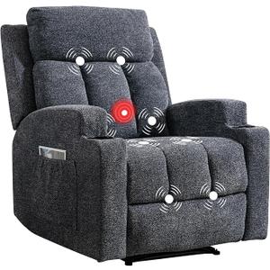 CANMOV Manual Recliner Chair with Massage and Heat,Soft Fabric Recliner Chair with Overstuffed Arm and Back, Manual Reclining Single Sofa with 2 Cup Holders, Side Pocket for Living Room,Dark Grey