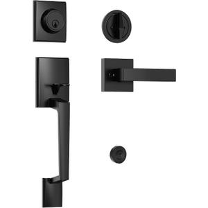 Kolet Front Door Lock Set, Front Door Handle and Deadbolt Set, Single Cyclinder Exterior Door Lock Set, Heavy Duty Zinc Alloy, Reversible for Right & Left Opening, Matte Black