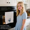 Blue Hydrangea Printed Towel 16x24 Inch - Decorative Hand & Dish Towel with Porcelain Vase Pattern, Kitchen Bath Decor, Housewarming Gift