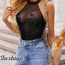 Girece Women Sexy Lingerie Mesh Bodysuit Snap Crotch Teddy Sheer One Piece Babydoll (Black,XXL)