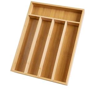 Fibogollo Silverware Organizer Bamboo Kitchen Drawer Organizer Kitchen Utensil Organizer with 5 Slots Flatware Organizer Tray for Kitchen, Flatware, Utensils 