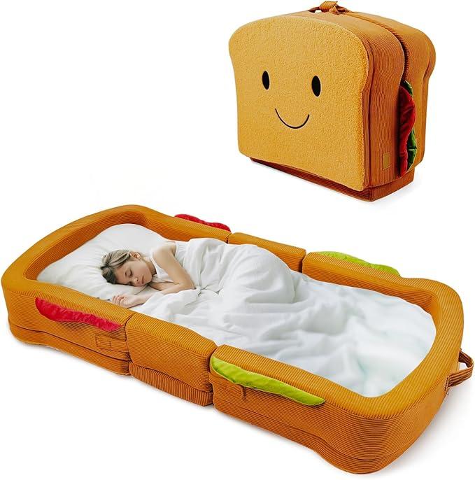 liftoza Toddler Travel Bed Sandwich Style  Portable Toddlers Floor Beds, Foldable Soft Foam Travel Crib for Baby and Kid, Washable Cover Toddler Cot with Safety Rail for Travel, Home/Travel Sleep