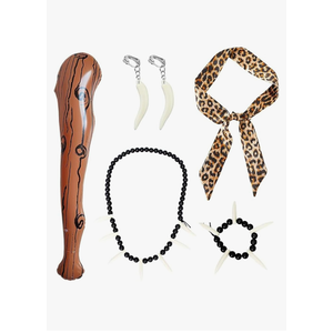 sanderala 5 Pcs Caveman Costumes Accessories Leopard Headband Necklace Tooth Bone Bracelet Earrings for Stone age Halloween Cosplay