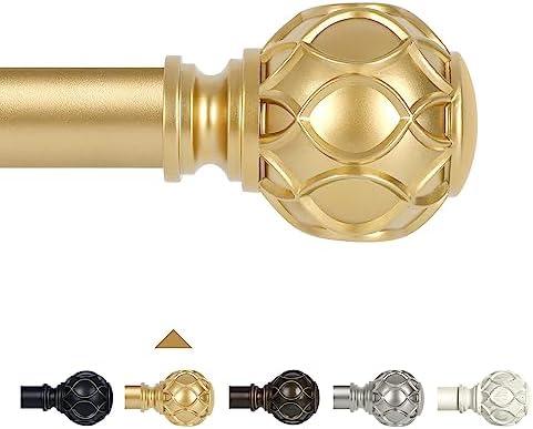 TANGWIN Gold Adjustable Curtain Rods for Windows:18-45 Inch Farmhouse Heavy Duty Curtain Rod for Bedroom Living Room,Boho Decorative Rustic Drapery Rods with Vintage Coastal Texture Finial,Brass Gold