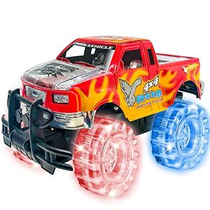 ArtCreativity Light Up Red Monster Truck, 1 Piece, 8 Inch Monster Truck Toy with Flashing LED Tires & Batteries, Push n Go Car Toys for Kids, Fun Gift for Boys & Girls Ages 3 & Up