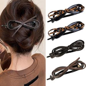 2 x Twist Bow Leather Hair Clips for Women Elegant Hair Claw Clips for Thick Hair Ribbon Bow Design Hair Barrettes Valentine Hair Accessories 4Pcs