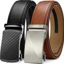 CHAOREN Leather Ratchet Belt Men 2 Pack - Customizable Fit, Effortless Style (35mm) (36" to 42" Waist Adjustable, Black - Carbon Fiber/Tan)