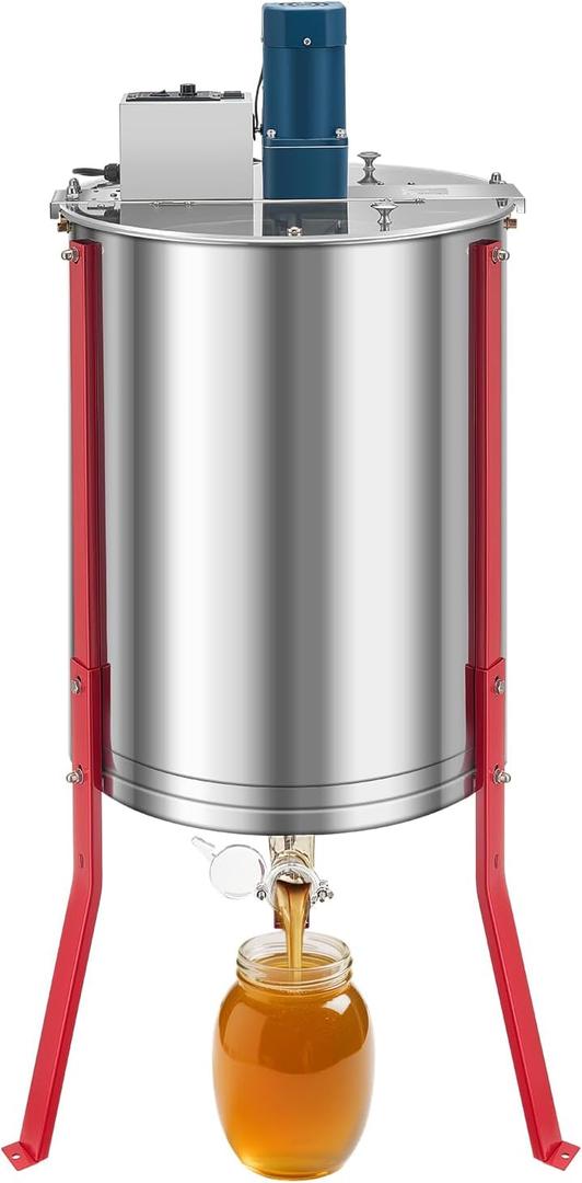 VEVOR Electric Honey Extractor, 6 Frame Honey Extractor with Transparent Lid, 140W Stainless Steel Honeycomb Drum Spinner, Height Adjustable, Honeycomb Extraction Equipment for Beekeeping