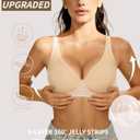 2026 Women Jelly Seamless Wireless Push Up Bras Deep V No Underwire Supportive Everyday Bra Full Coverage Plunge Bralettes (Beige)
