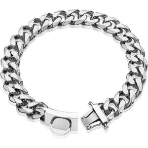 Dog Chain Collar Walking Metal Collar with Design Secure Buckle Cuban Link Strong Heavy Duty Chew Proof for Small Dogs(19MM, 12")