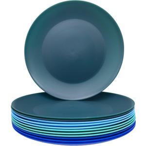 AOYITE Plastic Plates Reusable 10 inch, Unbreakable Dinner Plates set of 12, BPA Free Microwave & Dishwasher Safe Party Plate for Any Occasion, BBQ, Travel, Events (Coastal)